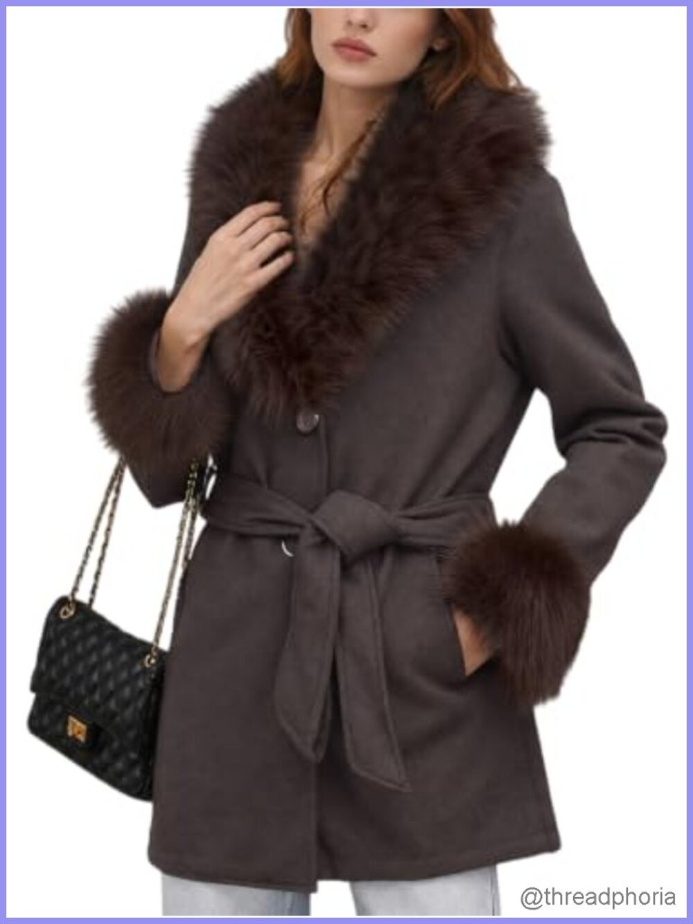 Faux Fur Lined Pea Coat Mid Long Trench Coat Lapel Collar